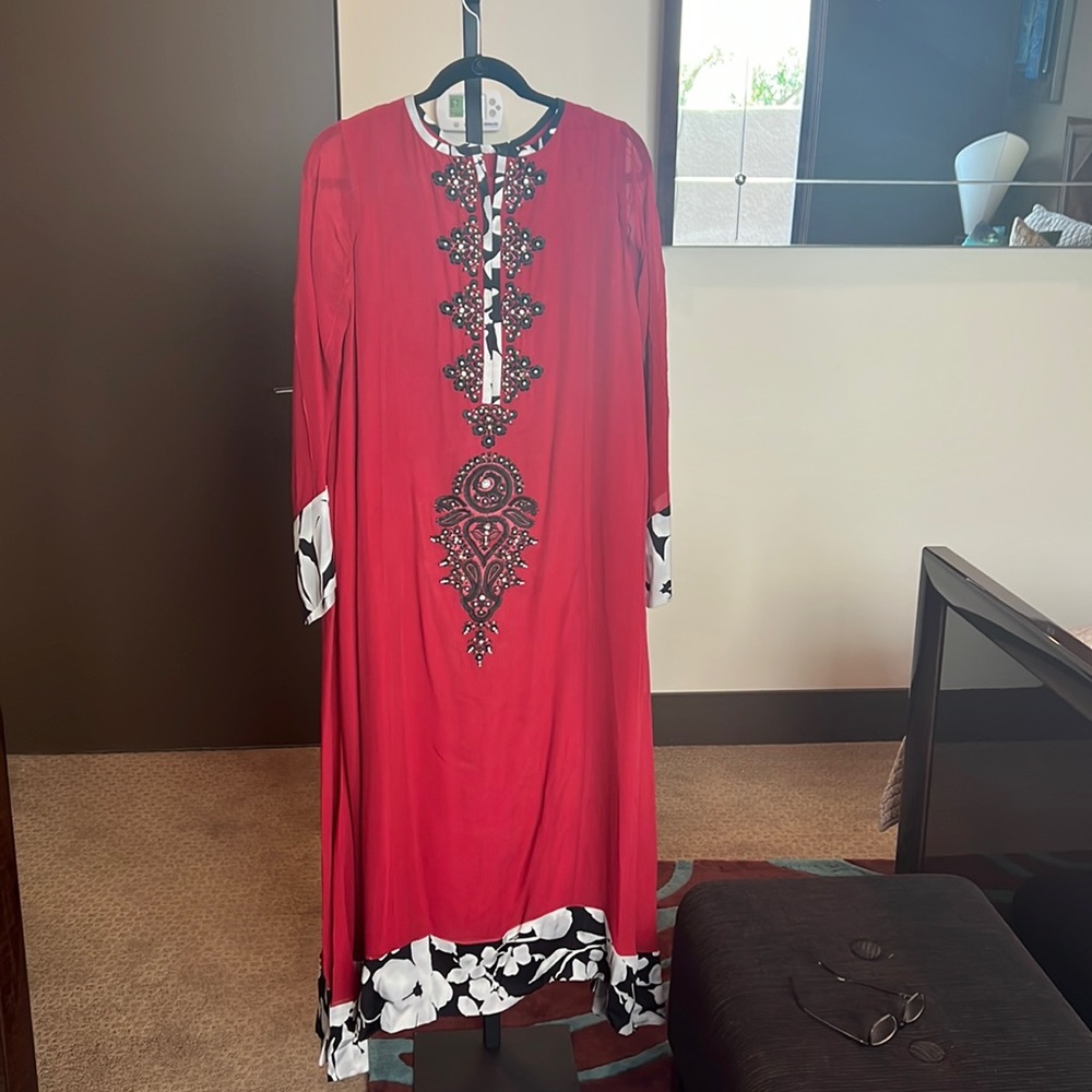 Karma Red Long Sleeve Dress with Black and White Accents